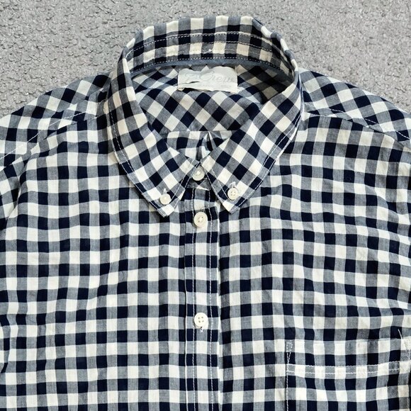 J. Crew Navy Blue Classic Fit Button-Down Shirt in Crinkle Graham Picnic AW251 - Picture 4 of 9